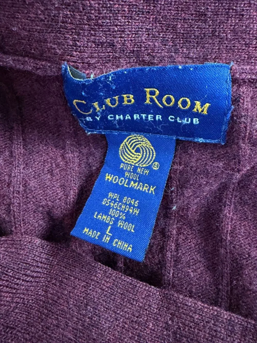 Club Room by Charter Club Mens Sweater Vest Burgundy Ribbed Wool Large Button Up